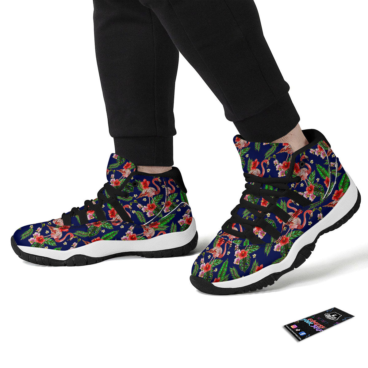 Flamingo Floral Tropical Print Pattern Black Bball Shoes-grizzshop