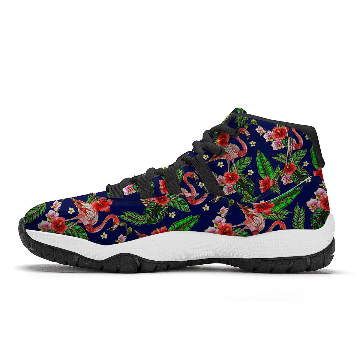 Flamingo Floral Tropical Print Pattern Black Bball Shoes-grizzshop