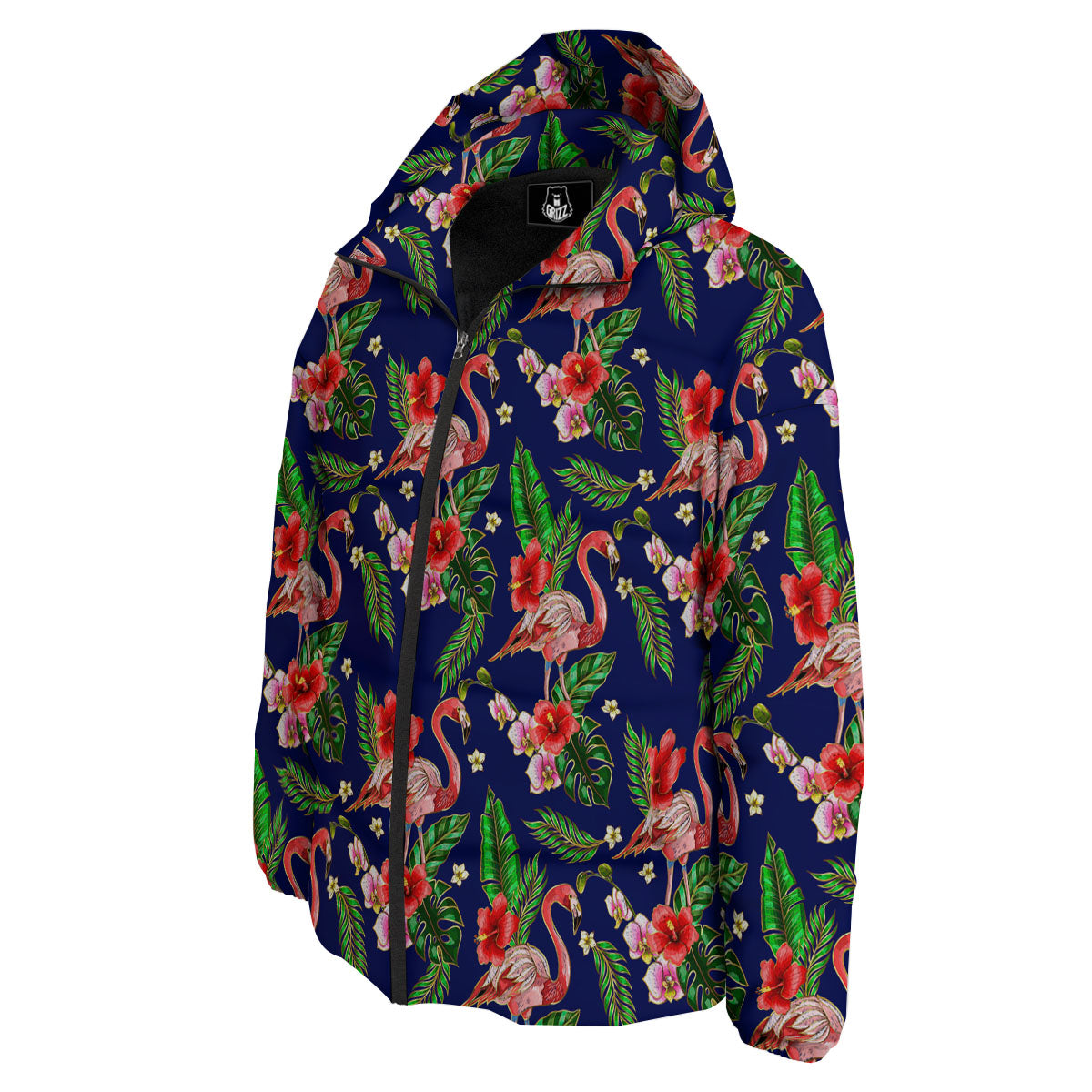 Flamingo Floral Tropical Print Pattern Down Jacket-grizzshop