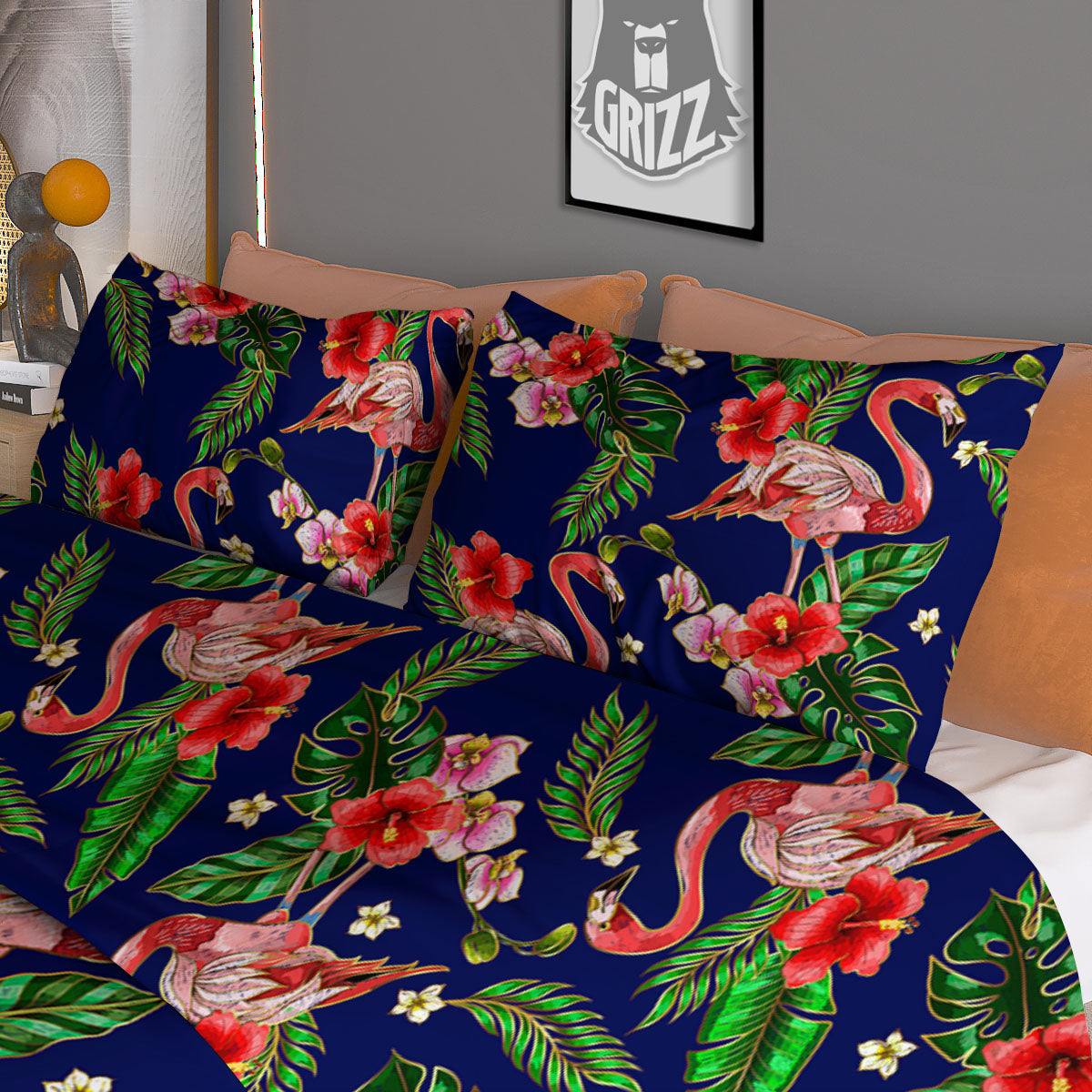 Flamingo Floral Tropical Print Pattern Duvet Cover Bedding Set
