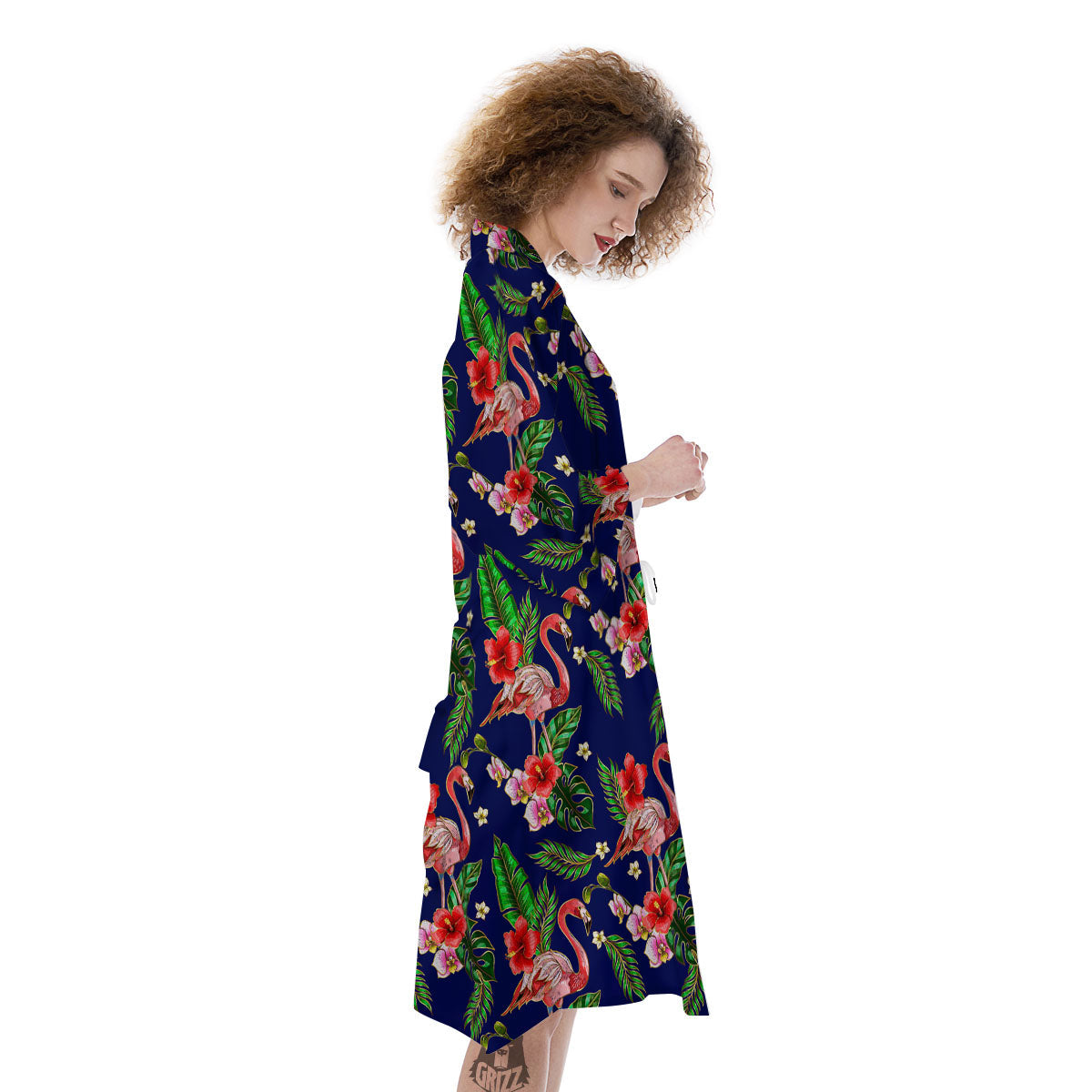 Flamingo Floral Tropical Print Pattern Kimono-grizzshop