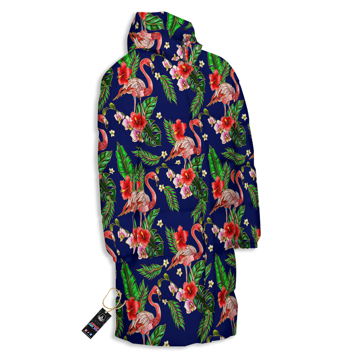 Flamingo Floral Tropical Print Pattern Long Down Jacket-grizzshop