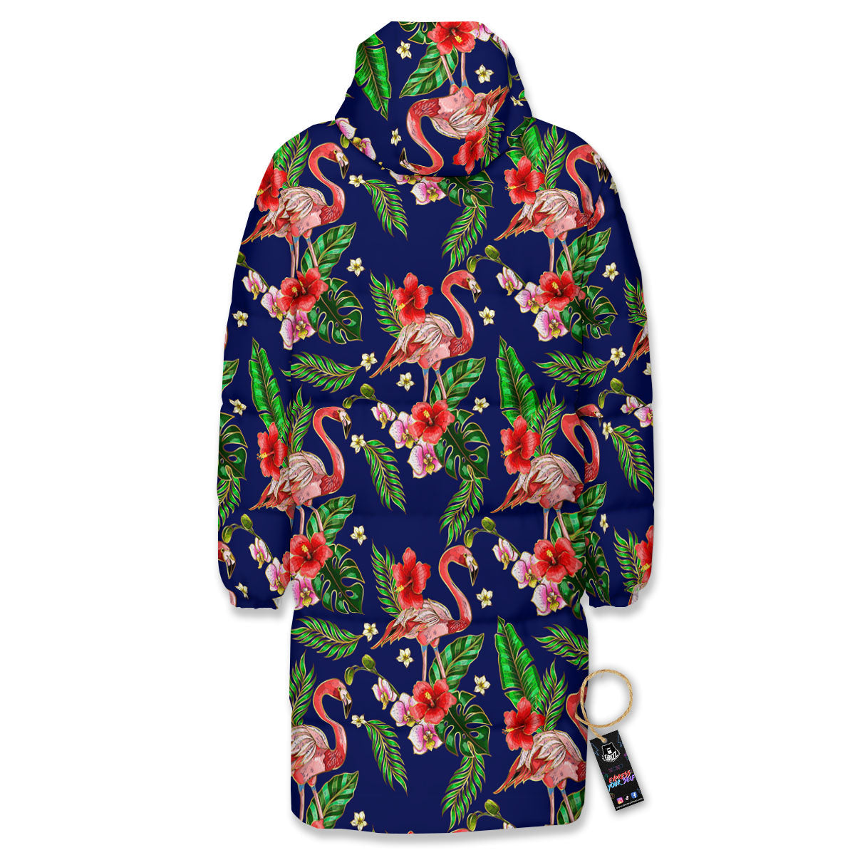 Flamingo Floral Tropical Print Pattern Long Down Jacket-grizzshop