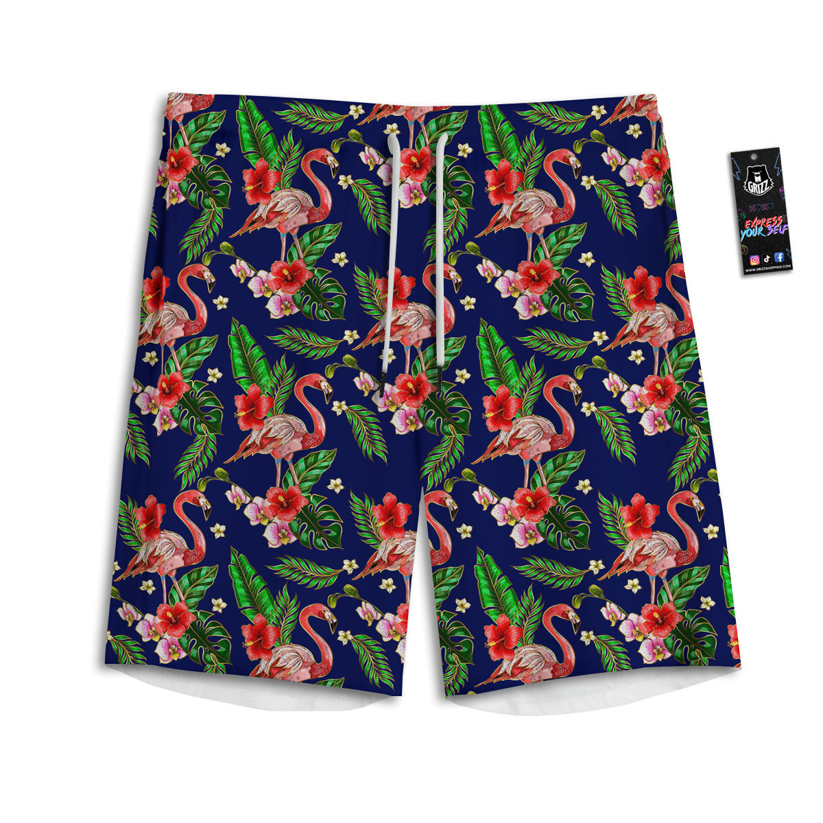 Flamingo Floral Tropical Print Pattern Men's Athletic Shorts-grizzshop