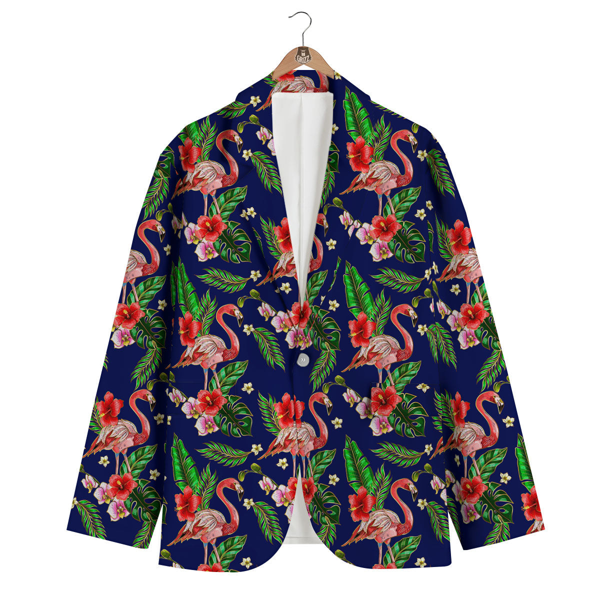 Flamingo Floral Tropical Print Pattern Men's Blazer-grizzshop