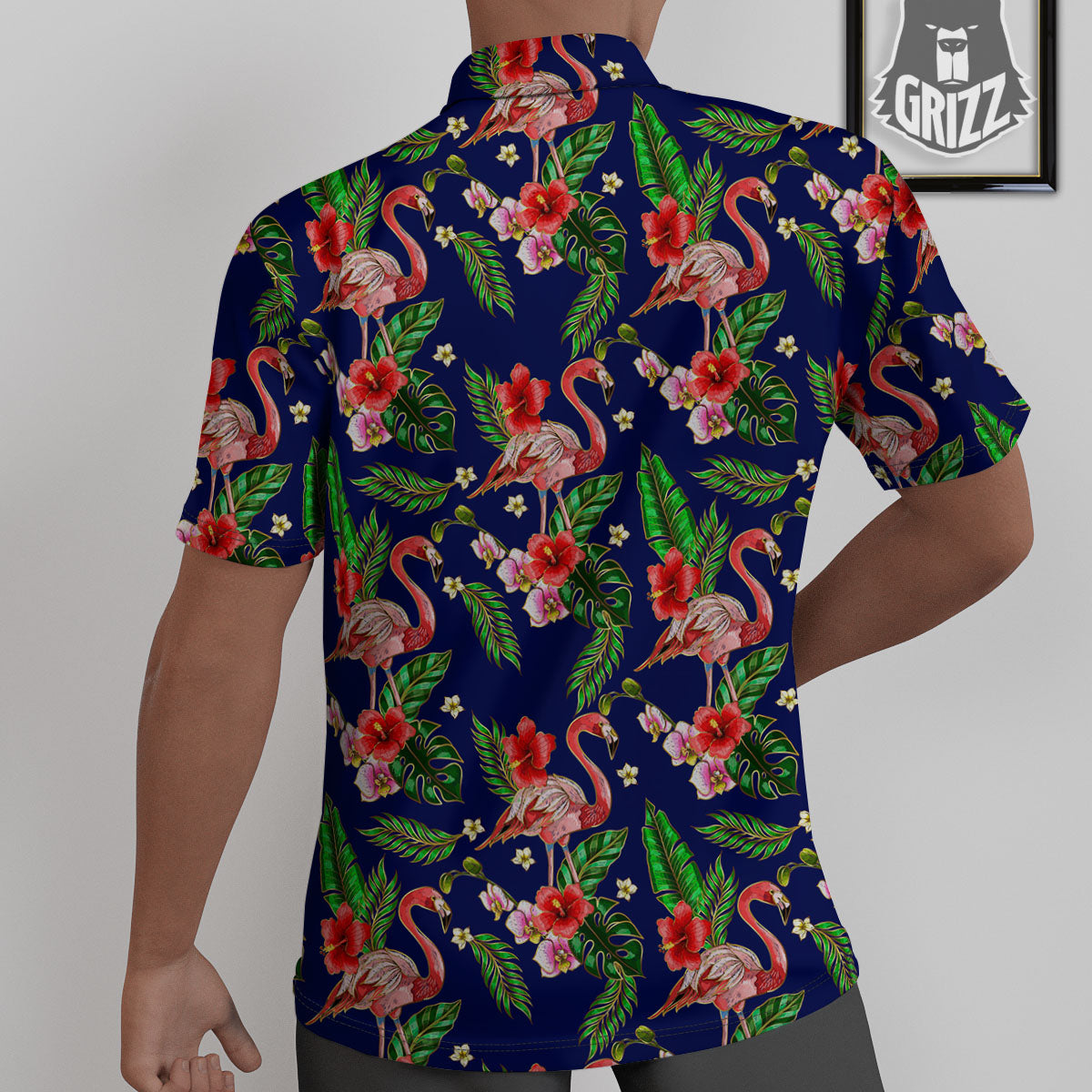 Flamingo Floral Tropical Print Pattern Untucked Shirts-grizzshop