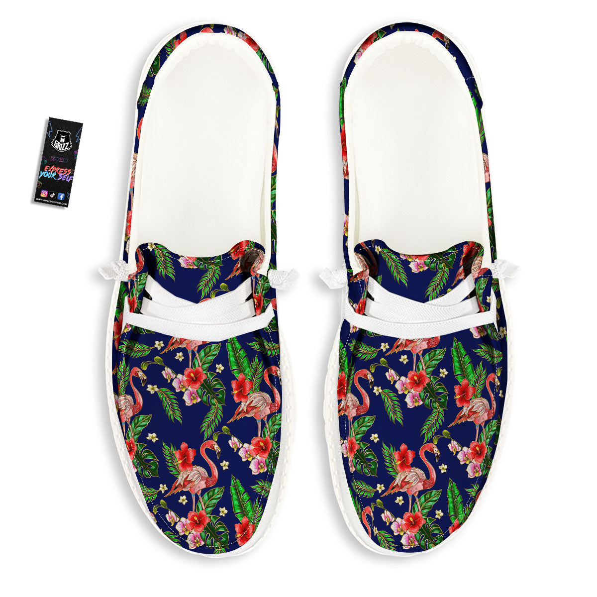 Flamingo Floral Tropical Print Pattern White Loafers-grizzshop