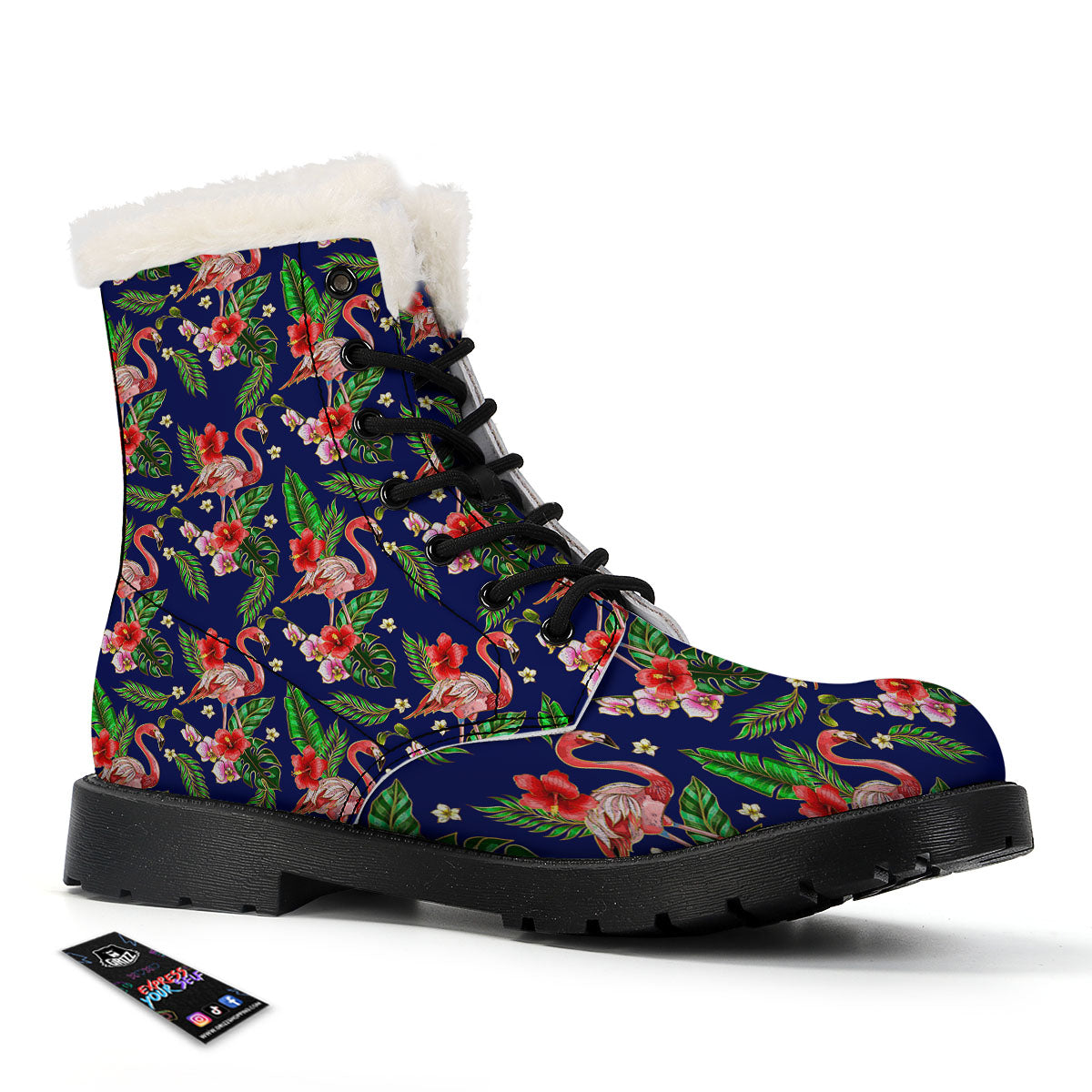 Flamingo Floral Tropical Print Pattern Winter Boots-grizzshop