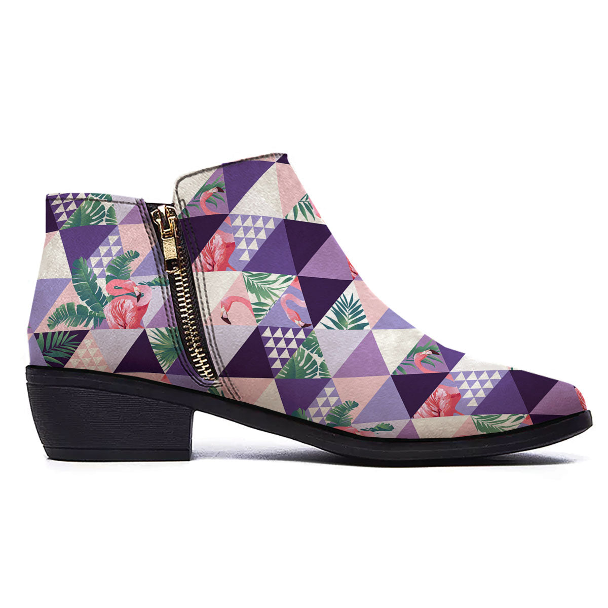 Flamingo Geometric Purple Print Pattern Ankle Boots-grizzshop