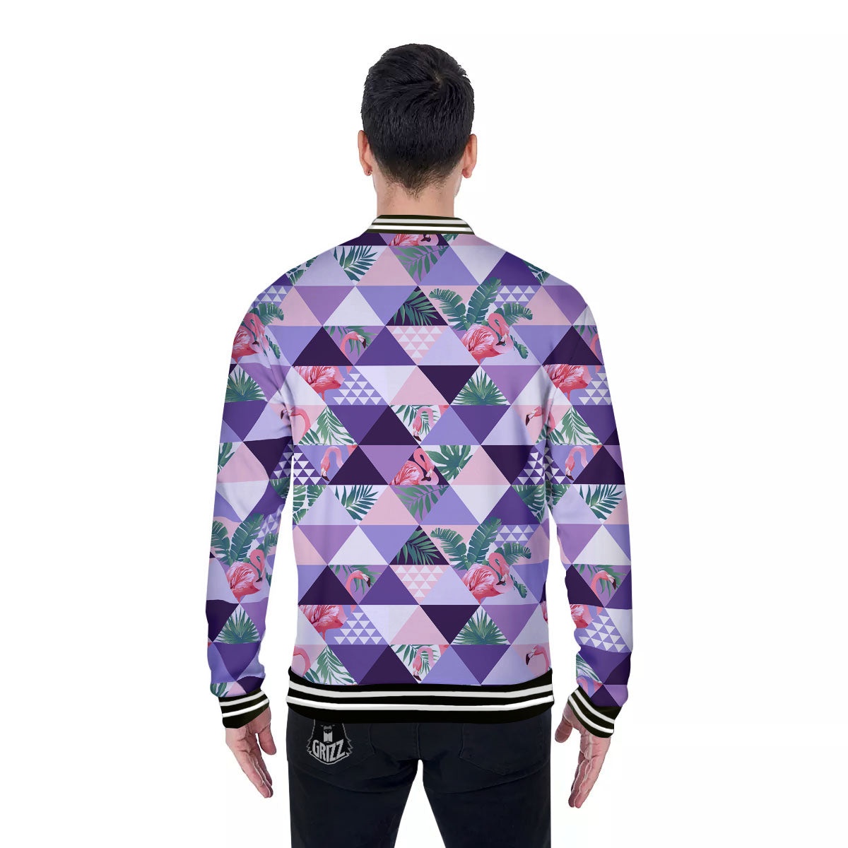 Flamingo Geometric Purple Print Pattern Baseball Jacket-grizzshop