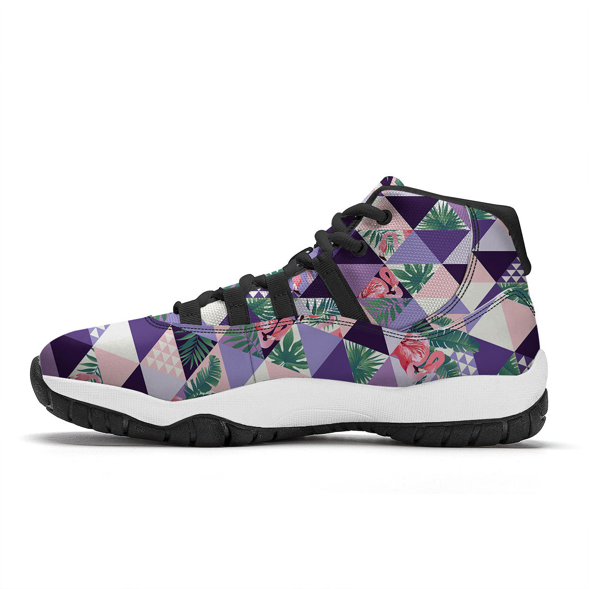 Flamingo Geometric Purple Print Pattern Black Bball Shoes-grizzshop