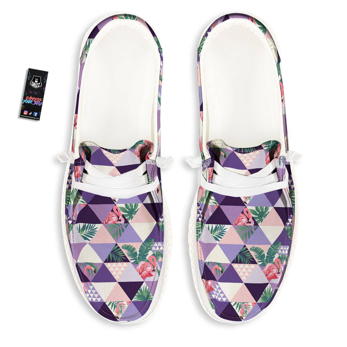 Flamingo Geometric Purple Print Pattern Black Loafers-grizzshop