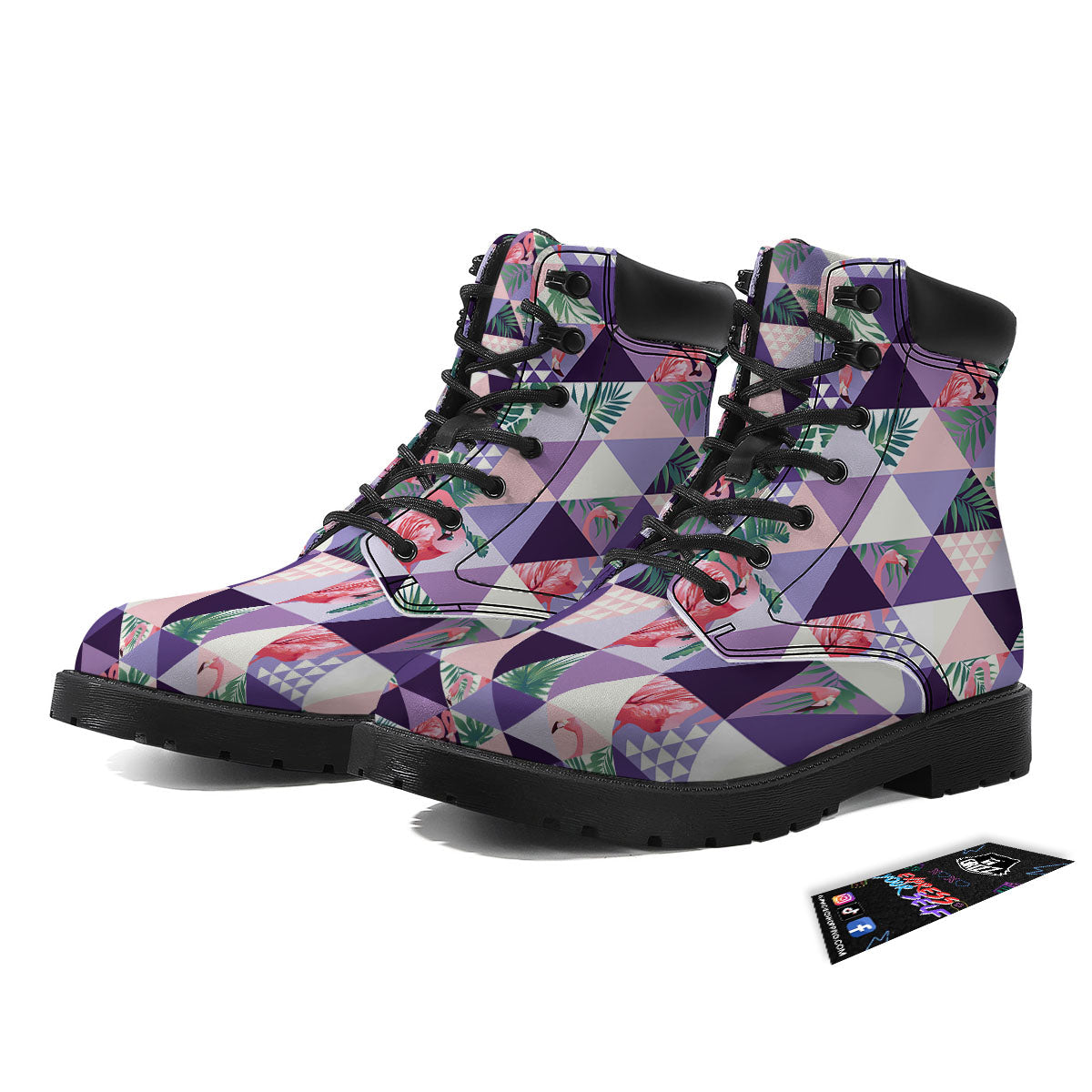 Flamingo Geometric Purple Print Pattern Boots-grizzshop