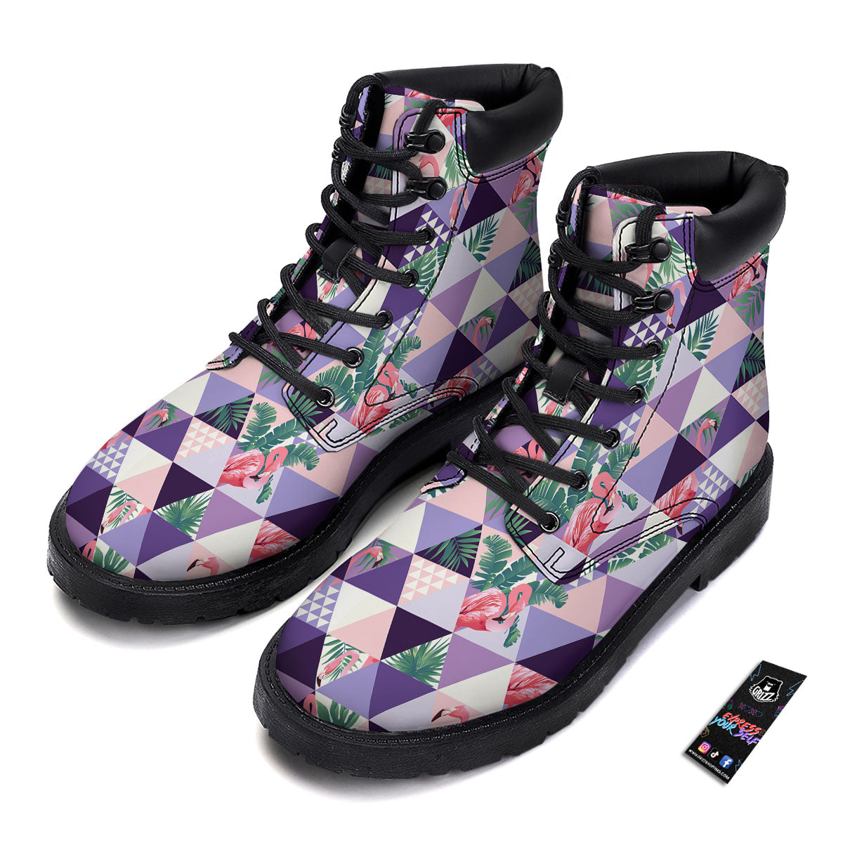 Flamingo Geometric Purple Print Pattern Boots-grizzshop