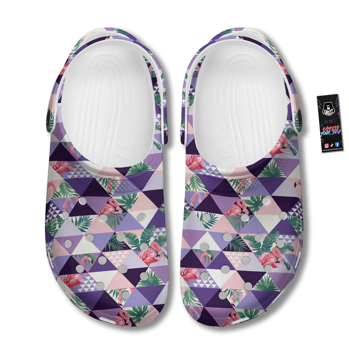 Flamingo Geometric Purple Print Pattern Clog-grizzshop