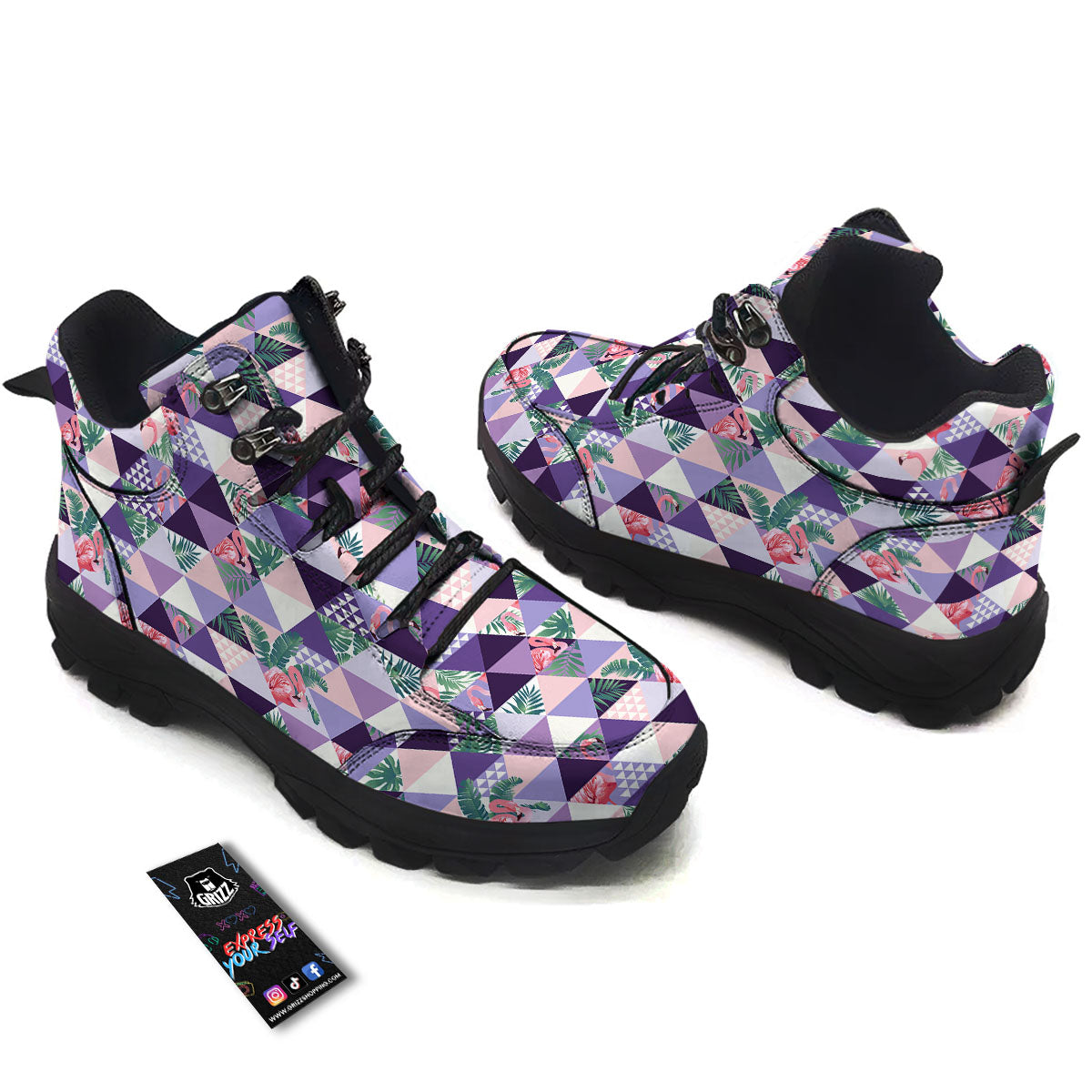 Flamingo Geometric Purple Print Pattern Hiking Shoes-grizzshop