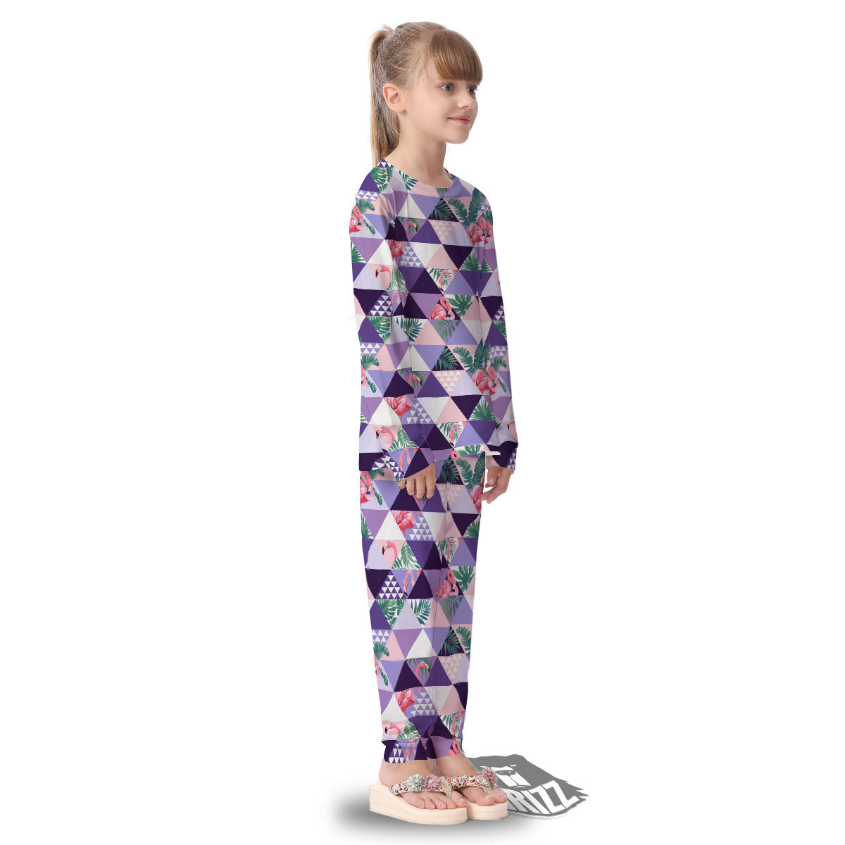 Flamingo Geometric Purple Print Pattern Kid's Pajamas-grizzshop