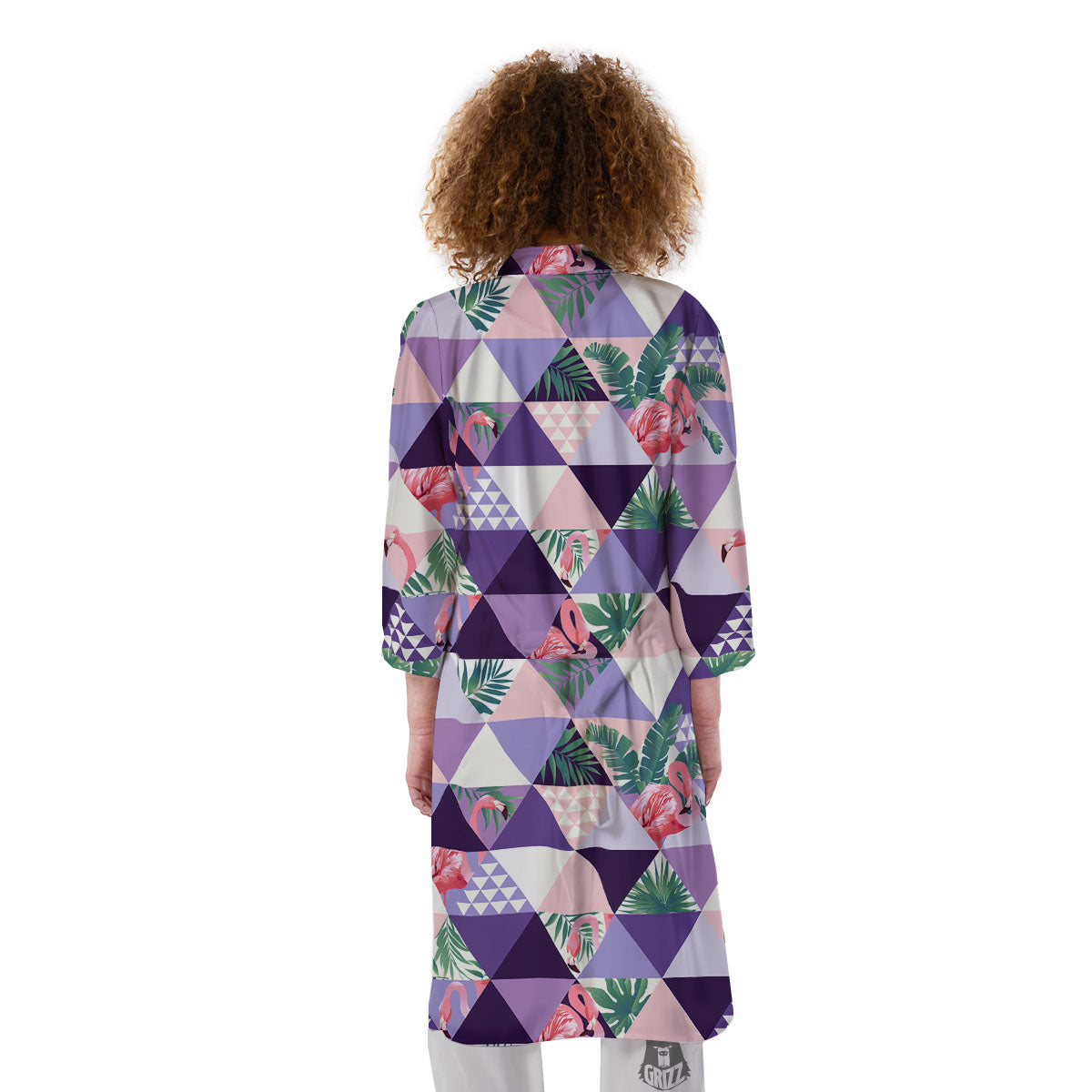 Flamingo Geometric Purple Print Pattern Kimono-grizzshop