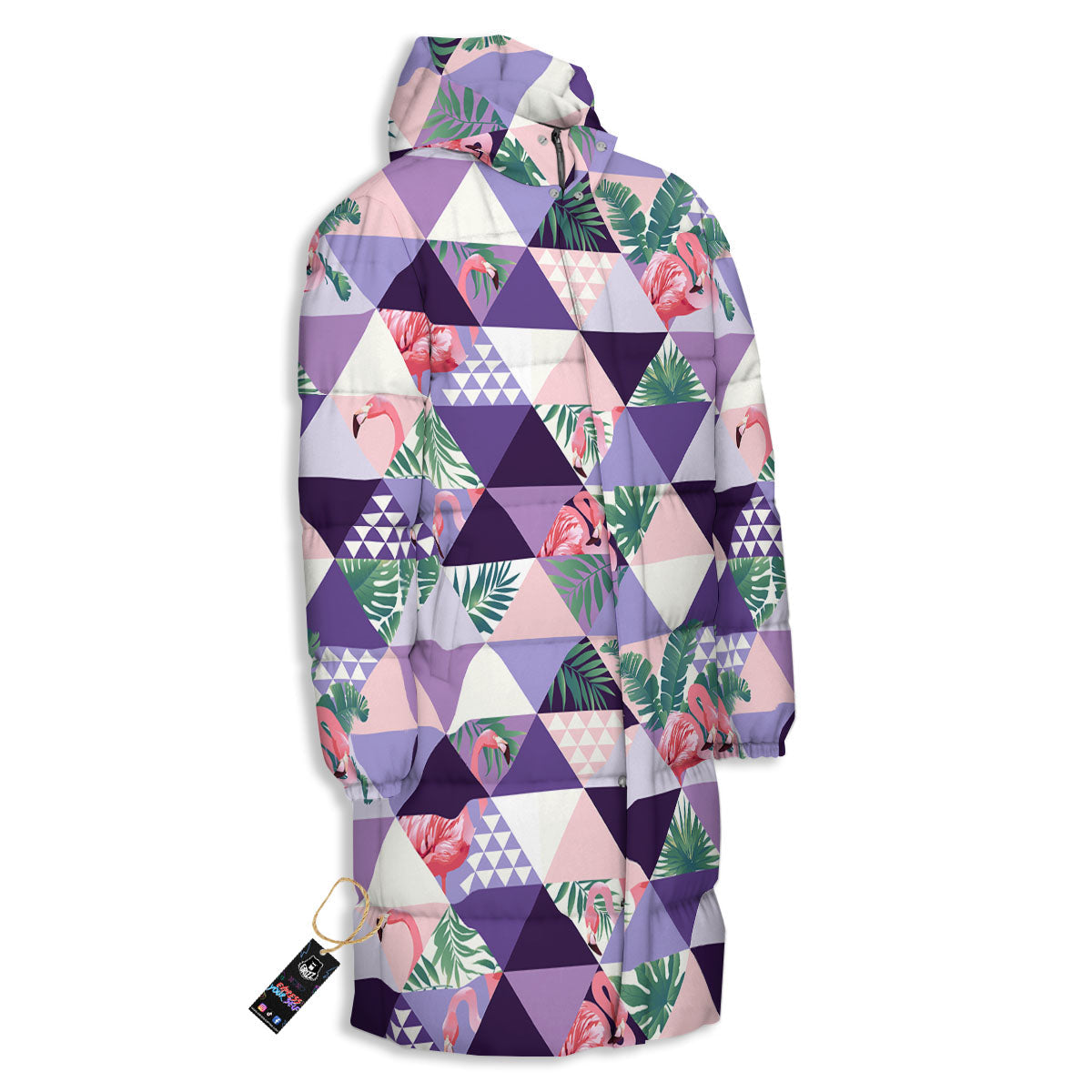 Flamingo Geometric Purple Print Pattern Long Down Jacket-grizzshop