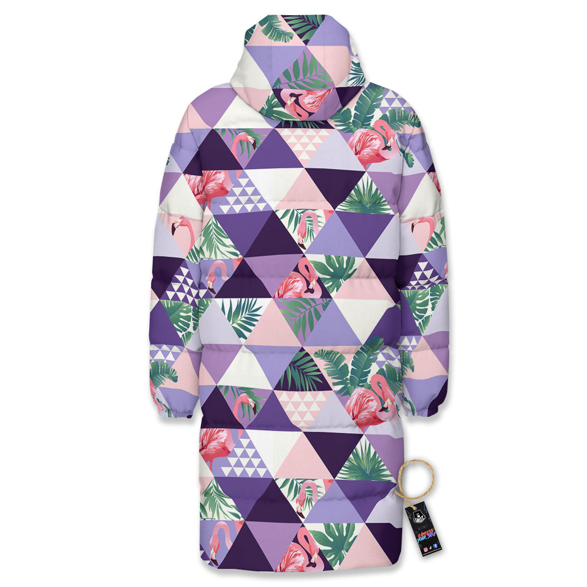 Flamingo Geometric Purple Print Pattern Long Down Jacket-grizzshop