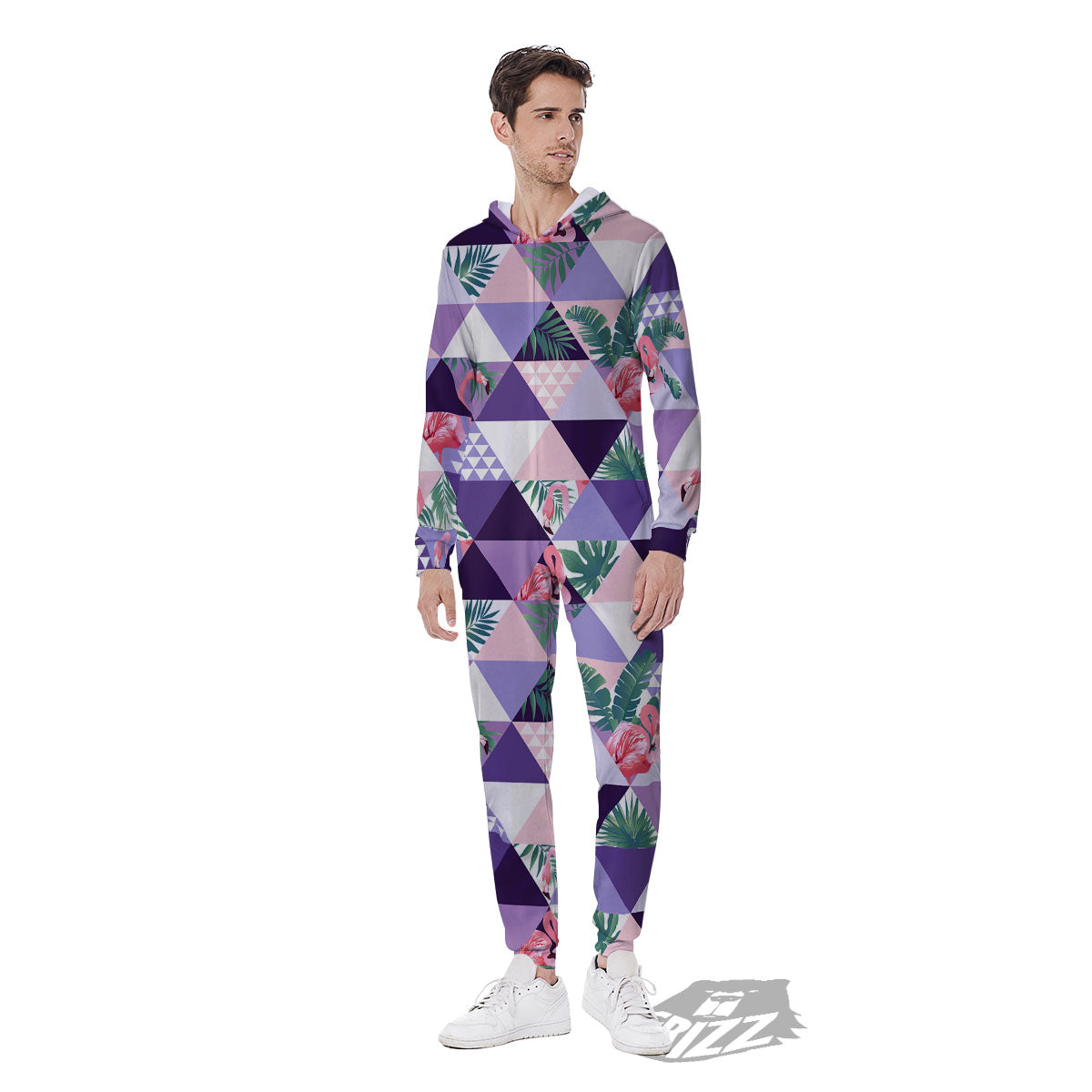 Flamingo Geometric Purple Print Pattern Men's Jumpsuit-grizzshop