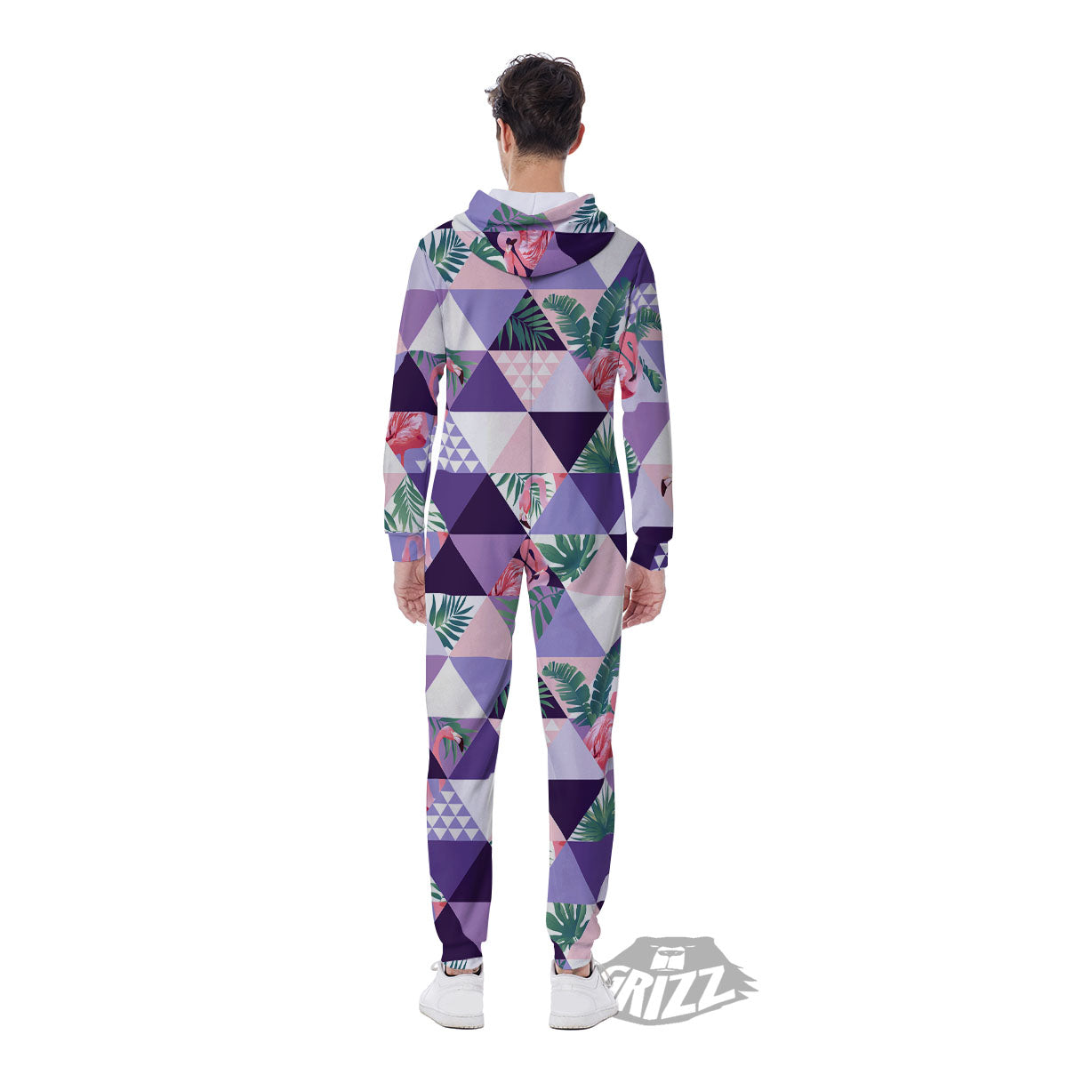 Flamingo Geometric Purple Print Pattern Men's Jumpsuit-grizzshop