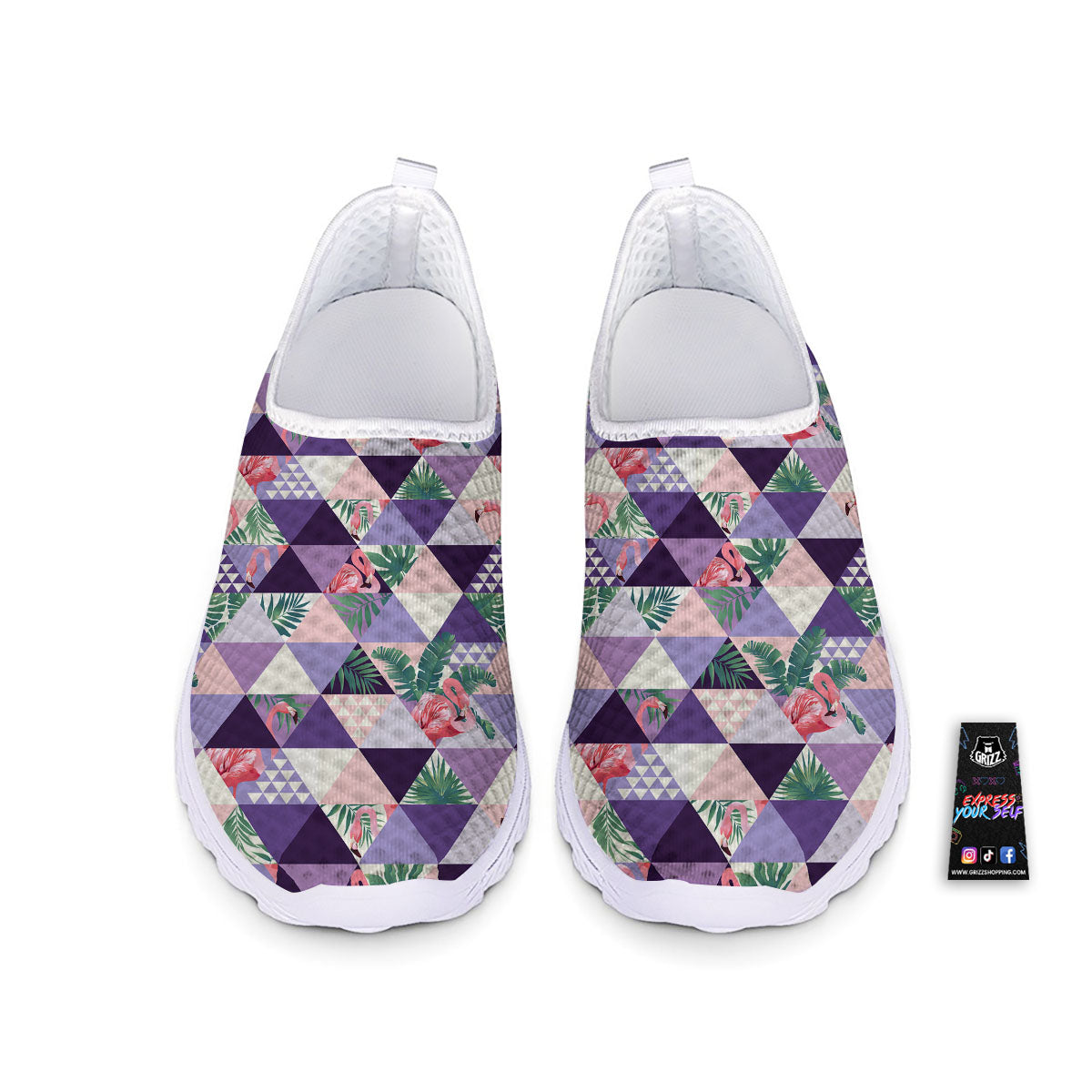 Flamingo Geometric Purple Print Pattern Nurse Shoes-grizzshop
