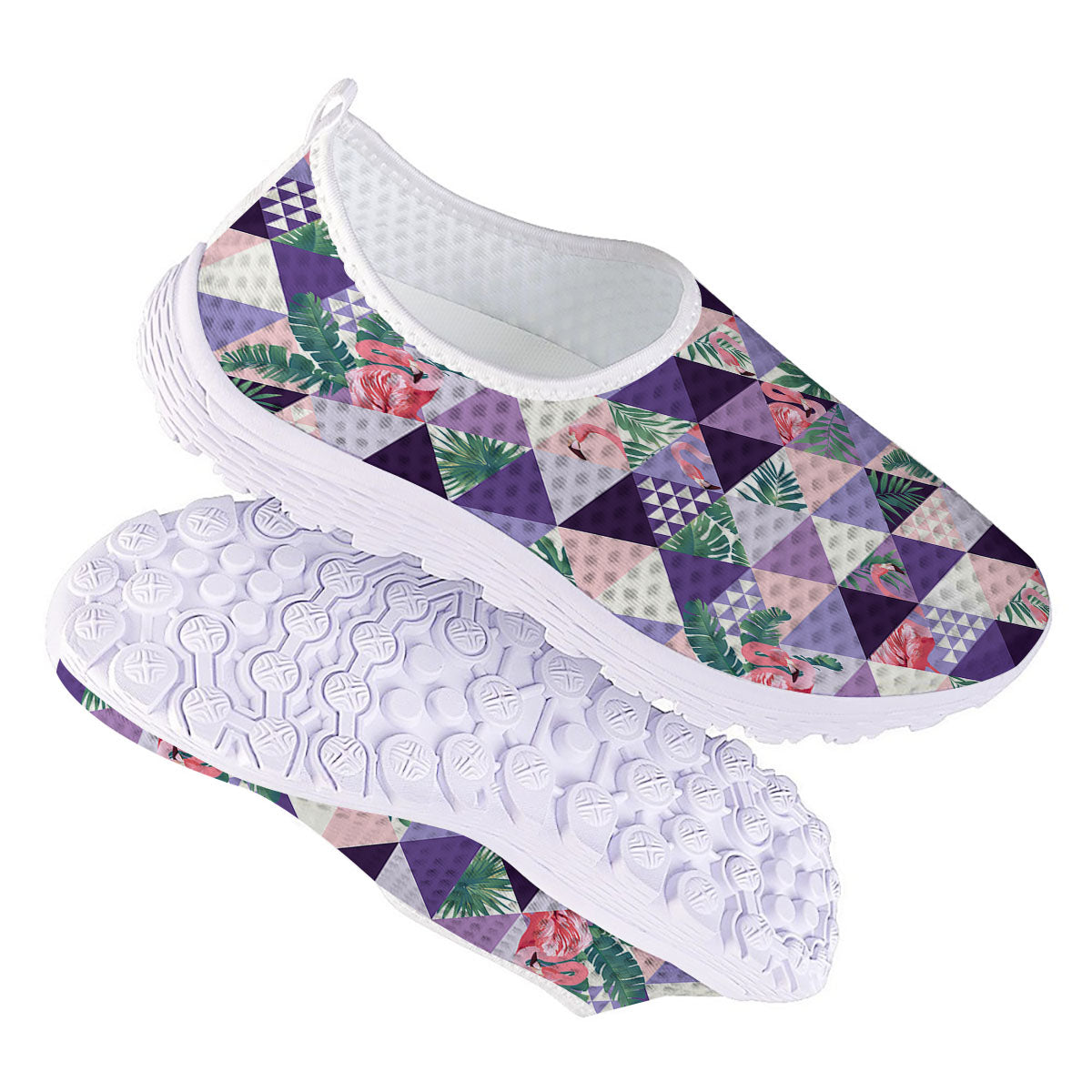 Flamingo Geometric Purple Print Pattern Nurse Shoes-grizzshop