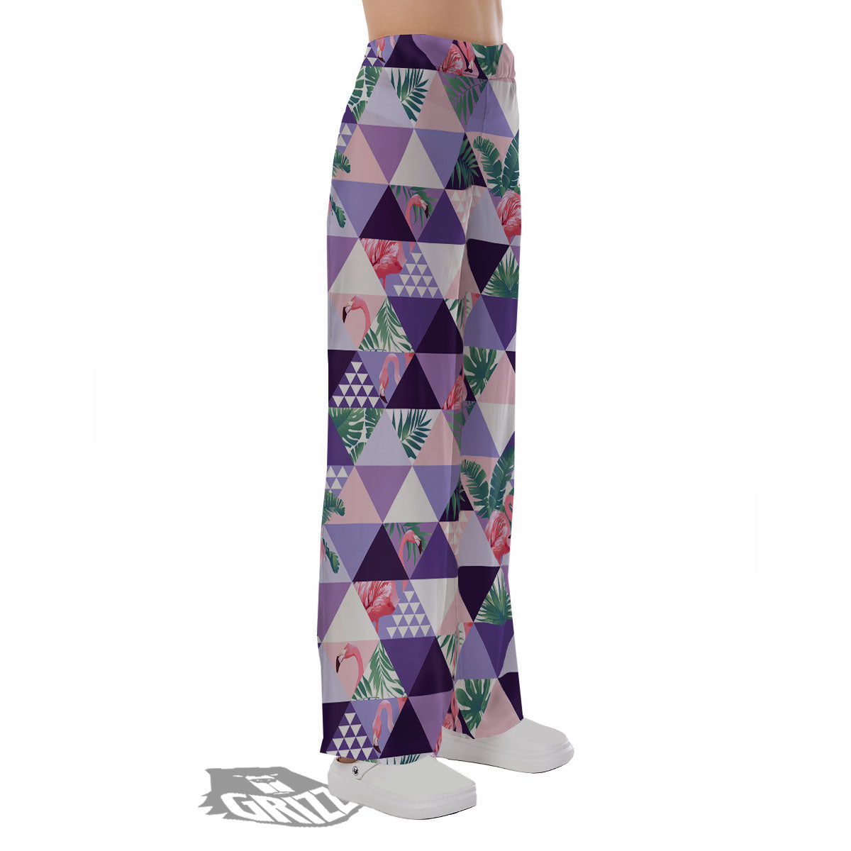Flamingo Geometric Purple Print Pattern Pajama Pants-grizzshop