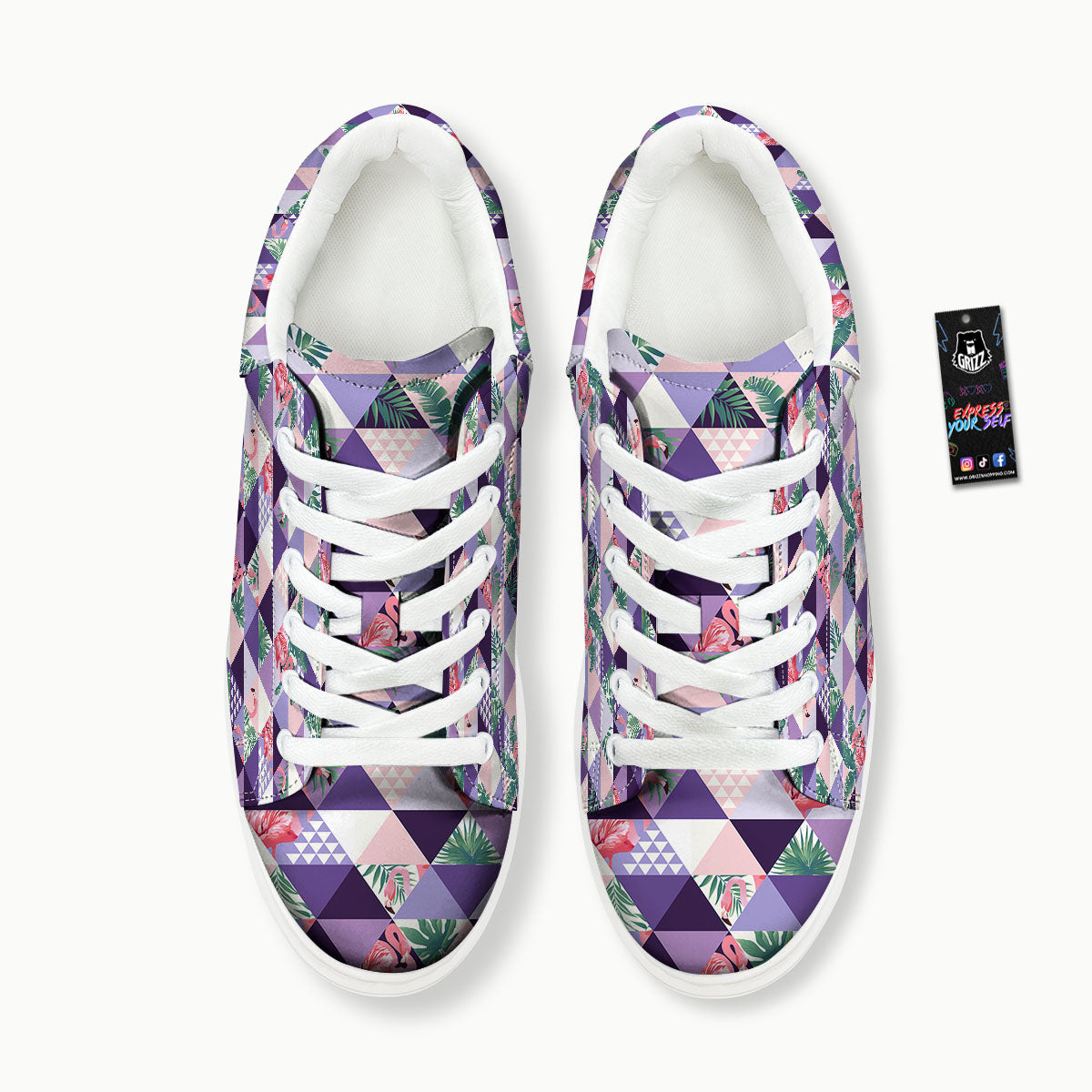 Flamingo Geometric Purple Print Pattern Platform Shoes-grizzshop