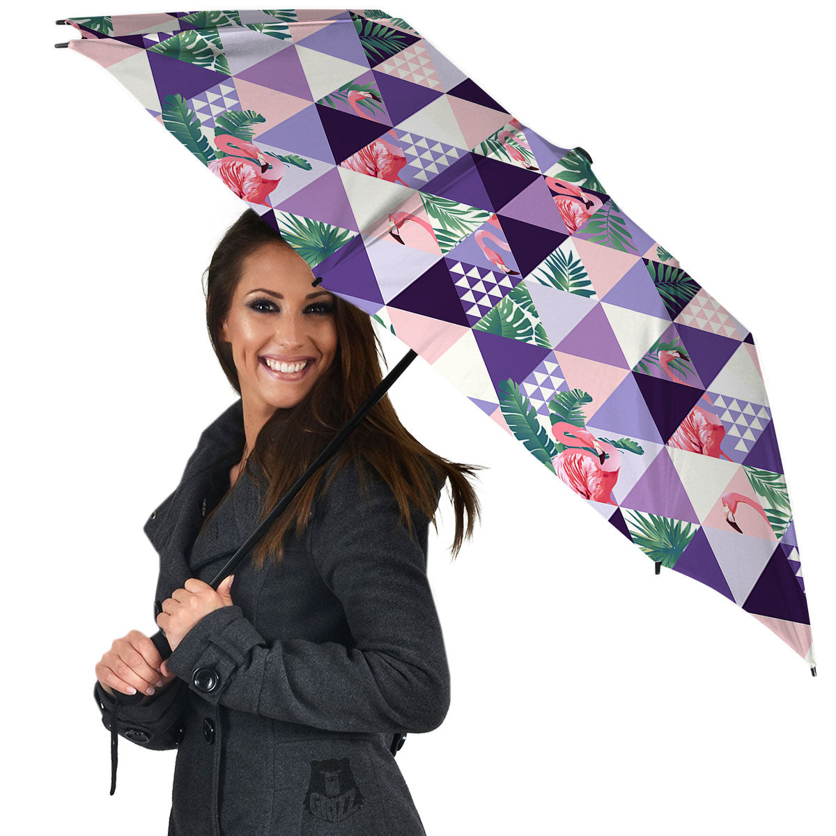 Flamingo Geometric Purple Print Pattern Umbrella-grizzshop