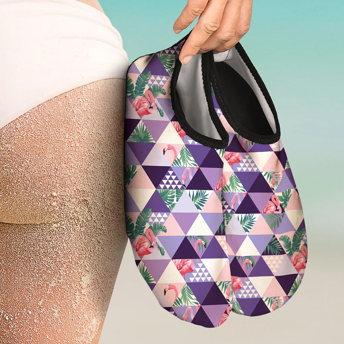 Flamingo Geometric Purple Print Pattern Water Shoes-grizzshop