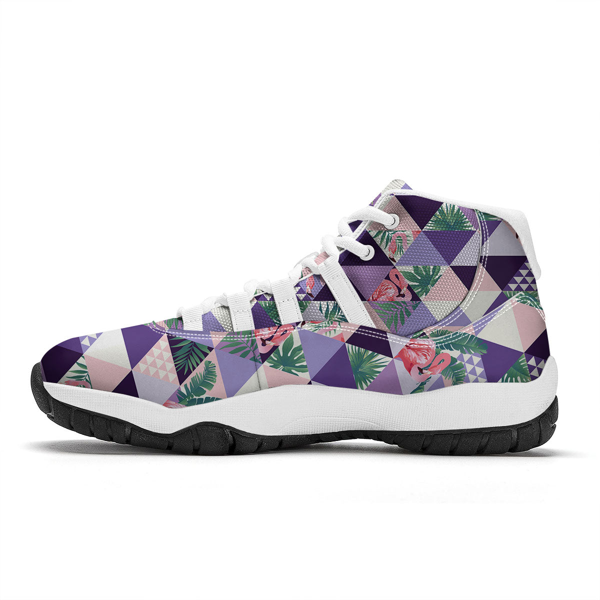 Flamingo Geometric Purple Print Pattern White Bball Shoes-grizzshop