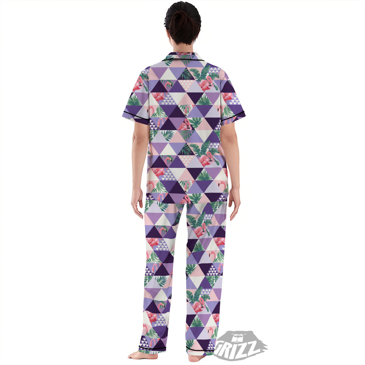 Flamingo Geometric Purple Print Pattern Women's Pajamas Set-grizzshop