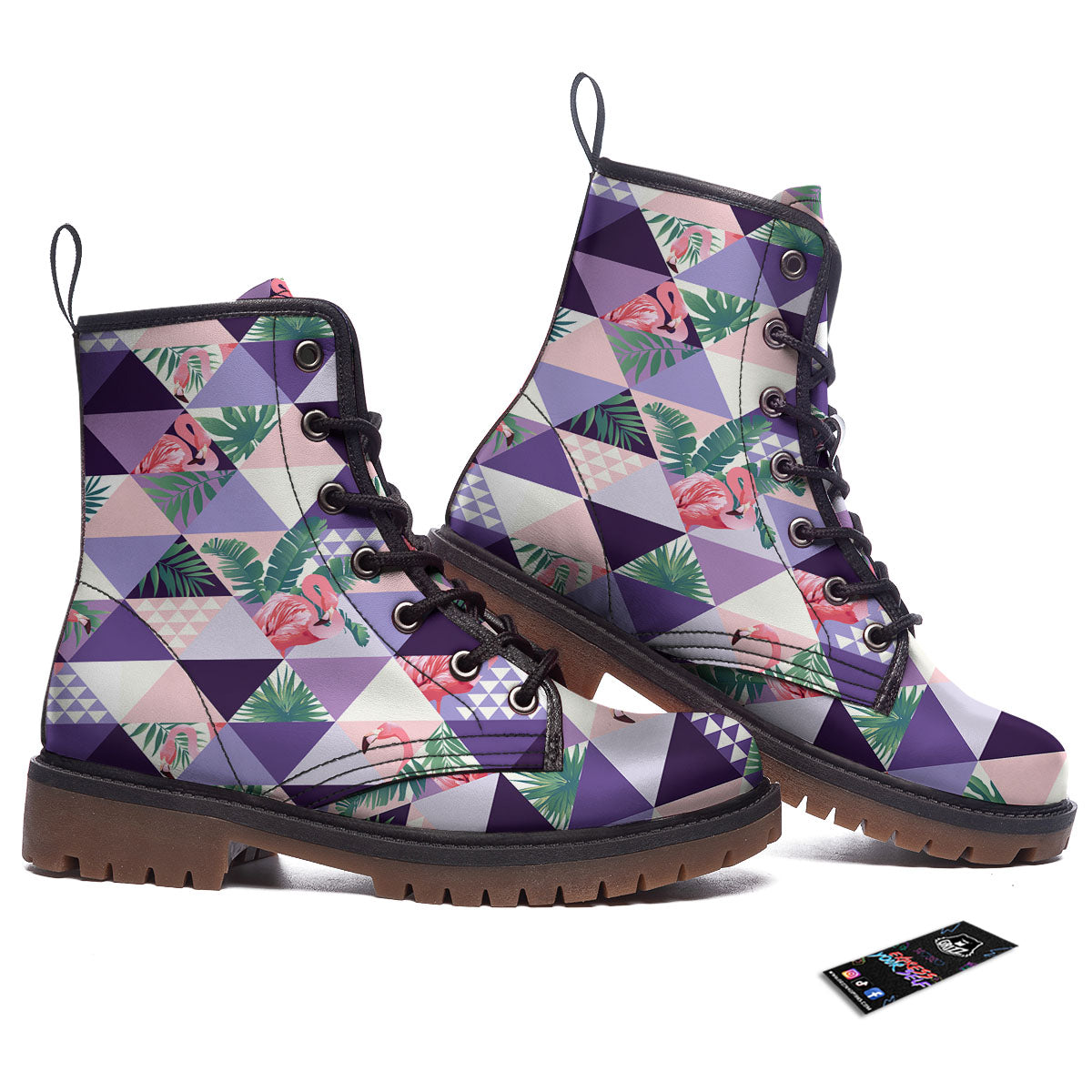 Flamingo Geometric Purple Print Pattern Work Boots-grizzshop