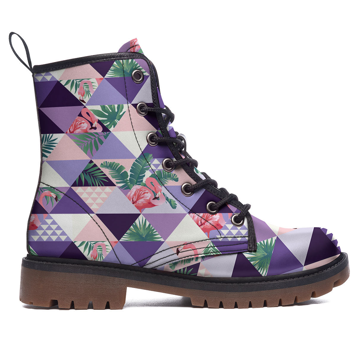 Flamingo Geometric Purple Print Pattern Work Boots-grizzshop