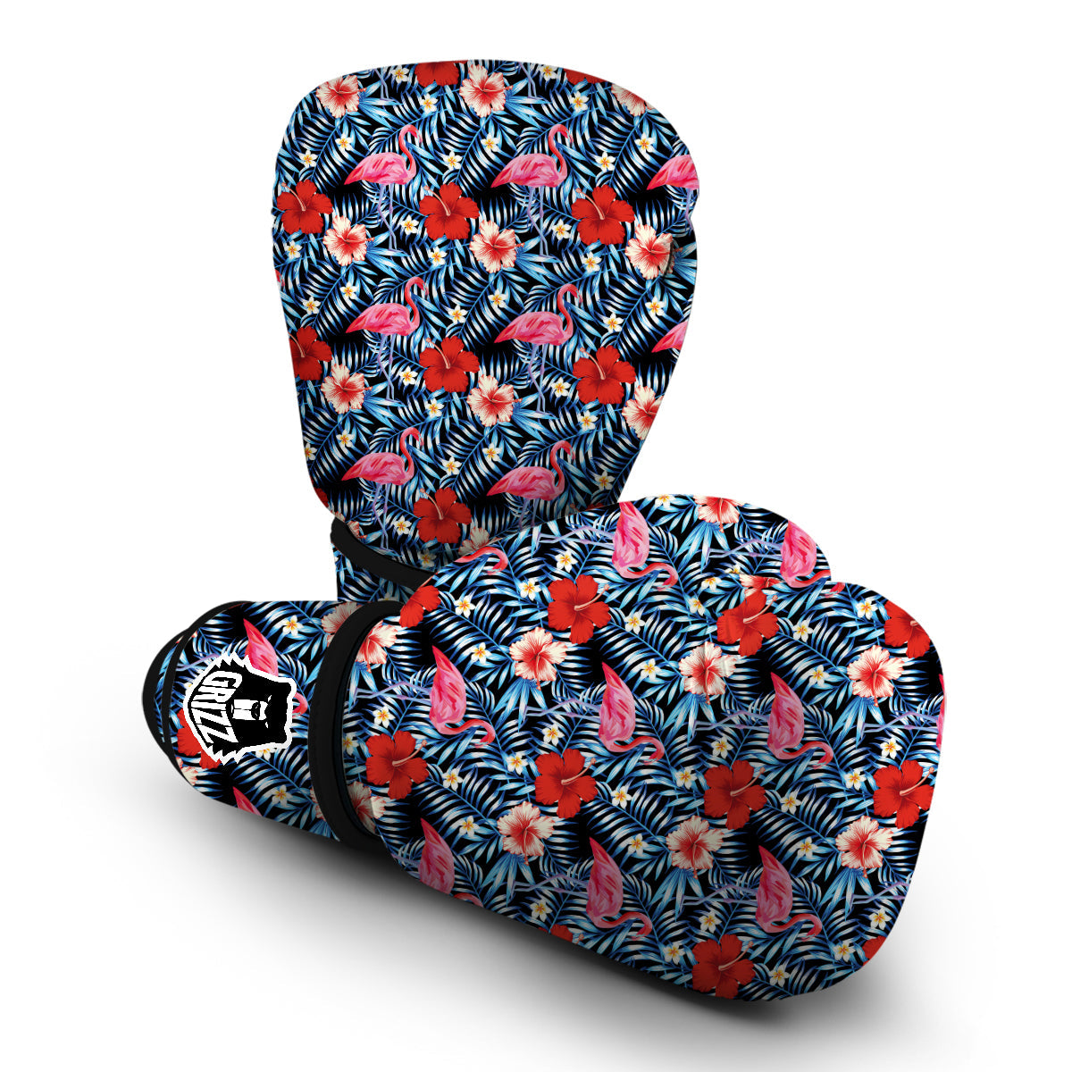 Flamingo Hawaiian Floral Tropical Flower Hibiscus Palm Leaves Pattern Print Boxing Gloves-grizzshop