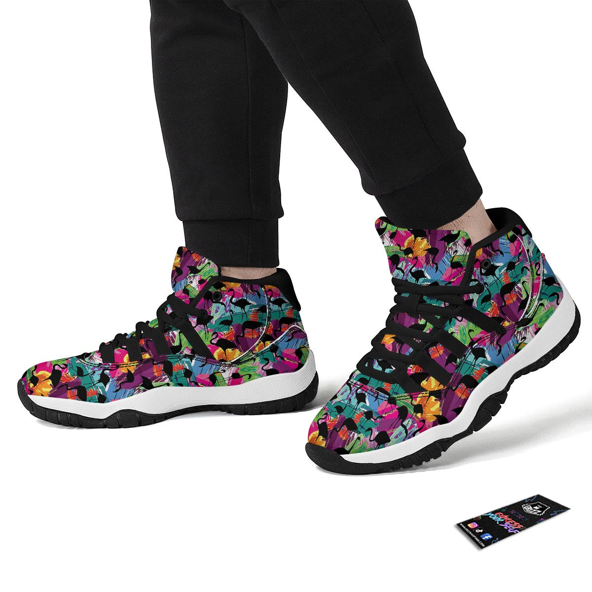 Flamingo Hawaiian Tropical Colorful Pattern Print Black Bball Shoes-grizzshop