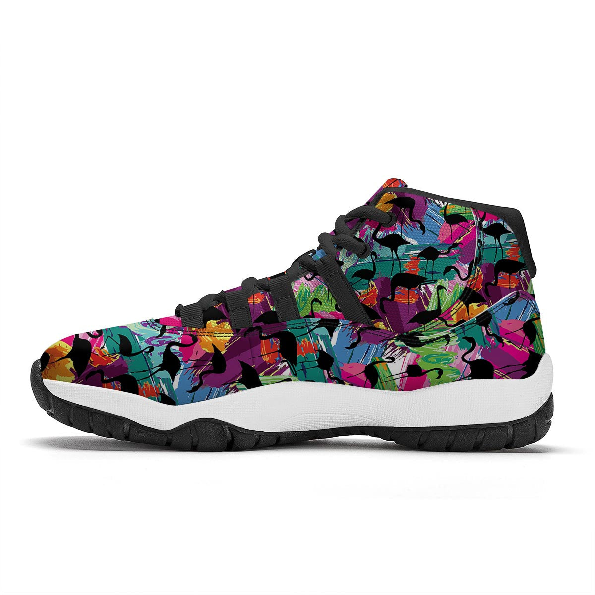 Flamingo Hawaiian Tropical Colorful Pattern Print Black Bball Shoes-grizzshop