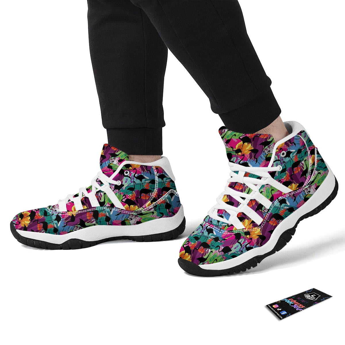 Flamingo Hawaiian Tropical Colorful Pattern Print White Bball Shoes-grizzshop