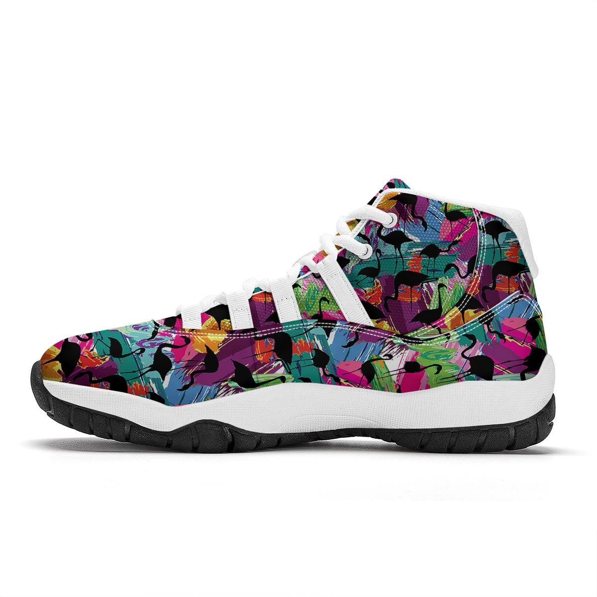 Flamingo Hawaiian Tropical Colorful Pattern Print White Bball Shoes-grizzshop