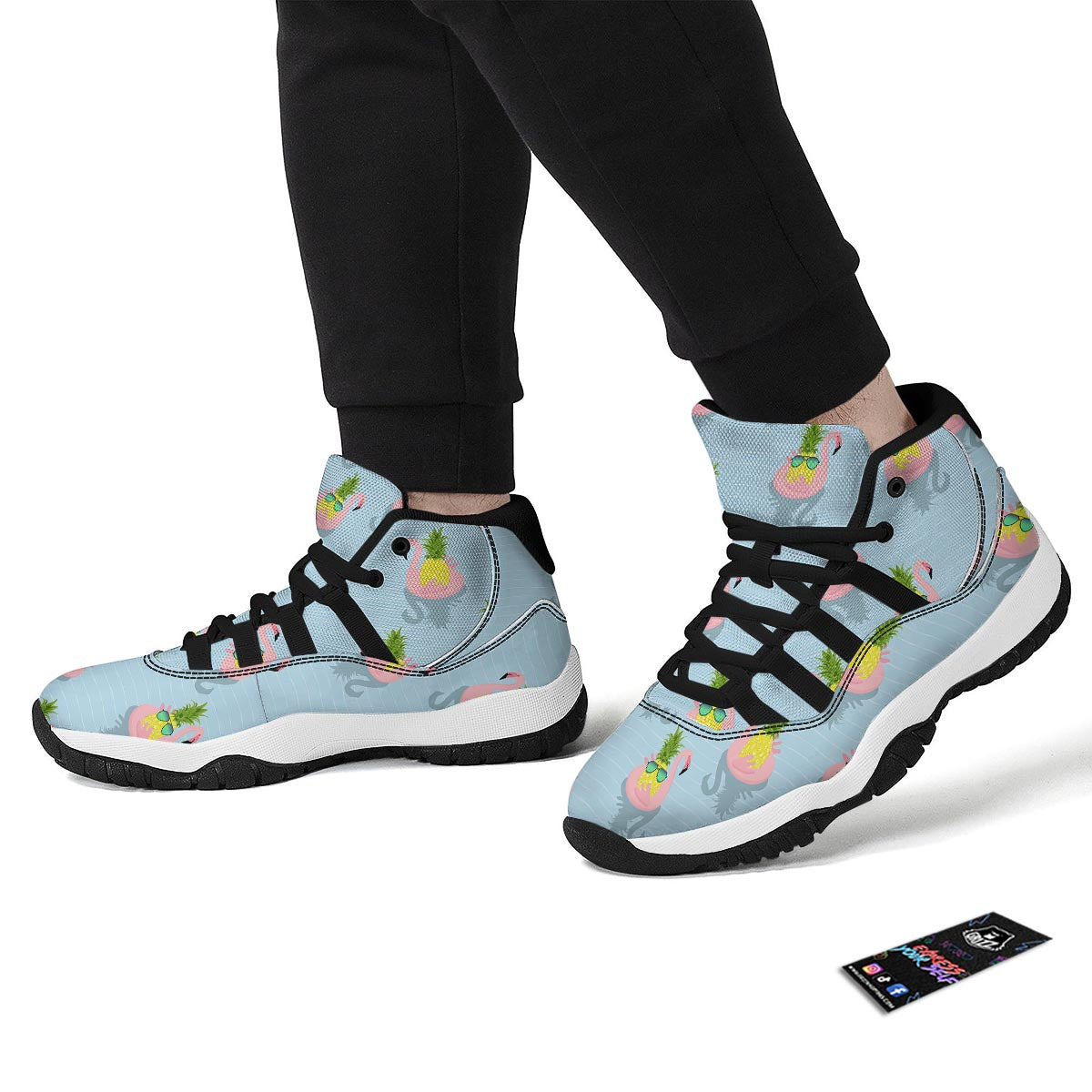 Flamingo Pineapple Blue Print Black Bball Shoes-grizzshop