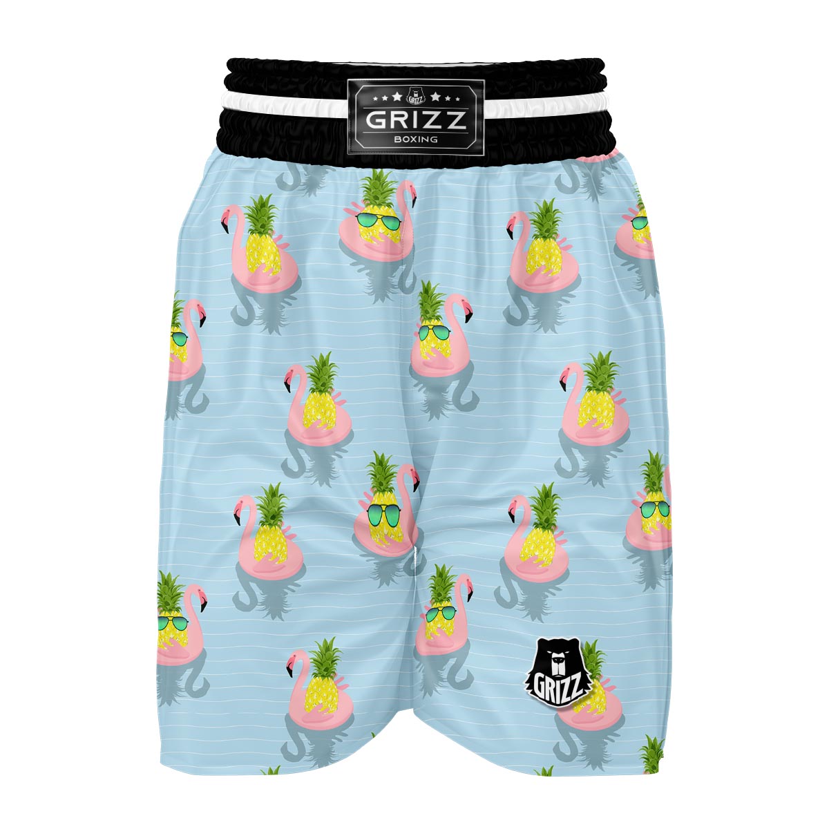 Flamingo Pineapple Blue Print Boxing Shorts-grizzshop