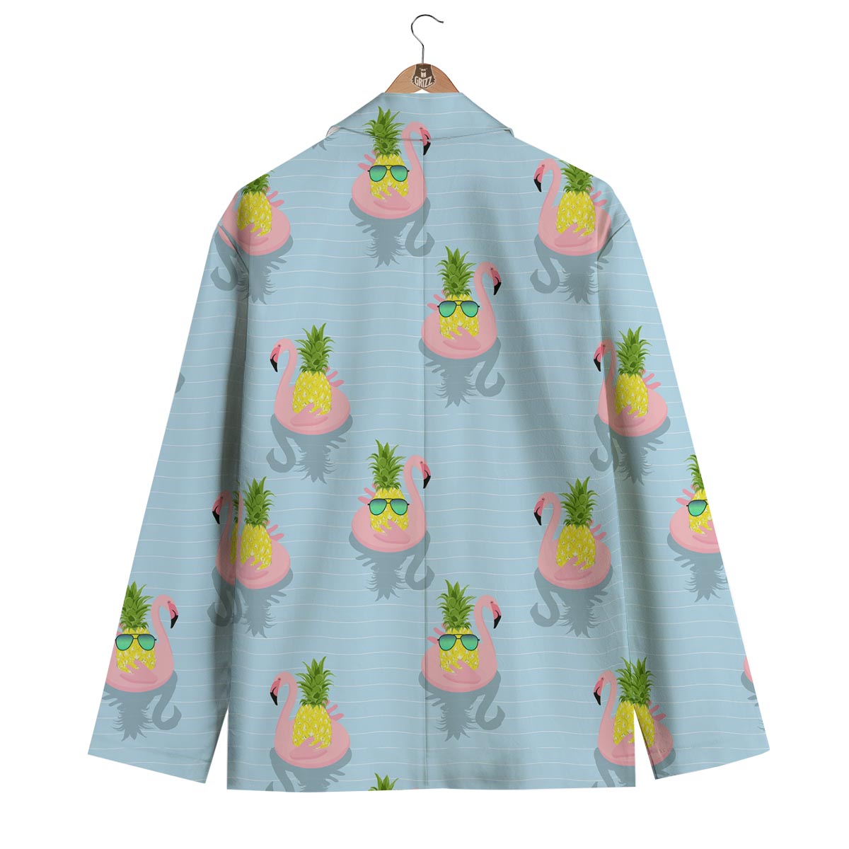 Flamingo Pineapple Blue Print Men's Blazer-grizzshop
