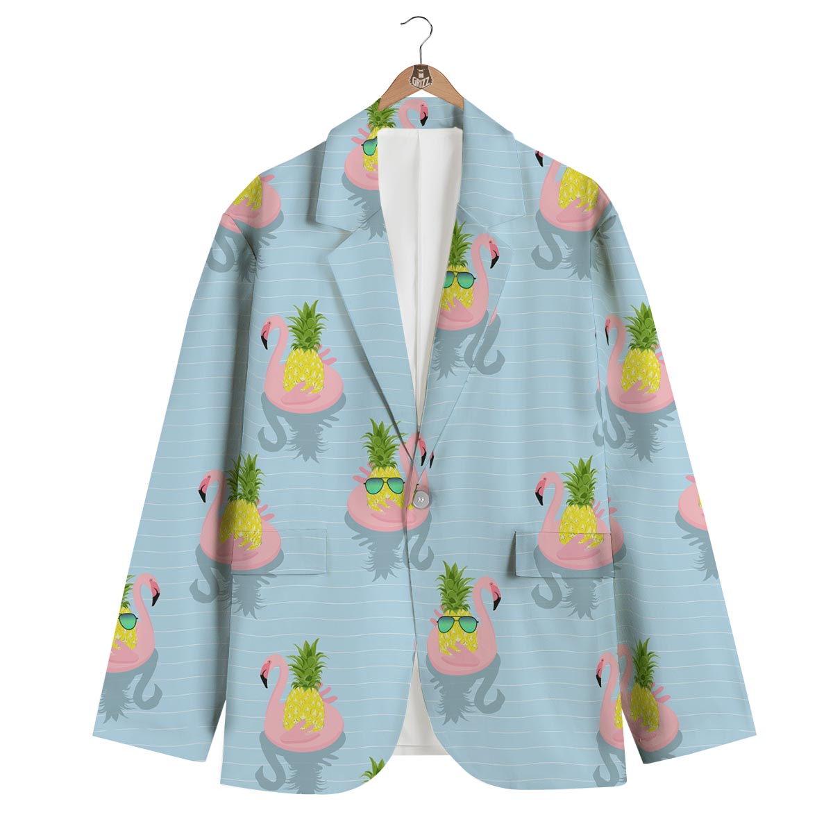 Flamingo Pineapple Blue Print Men's Blazer-grizzshop