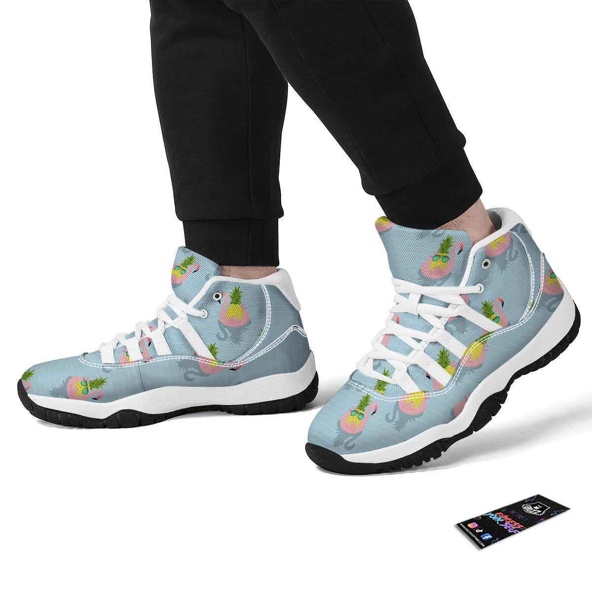 Flamingo Pineapple Blue Print White Bball Shoes-grizzshop