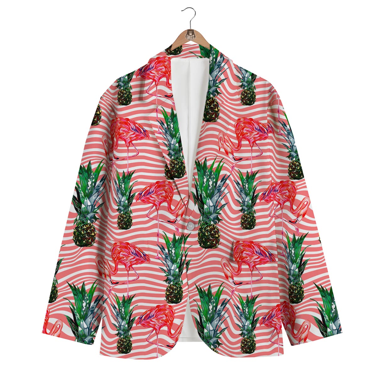 Flamingo Pineapple Stripe Men's Blazer-grizzshop