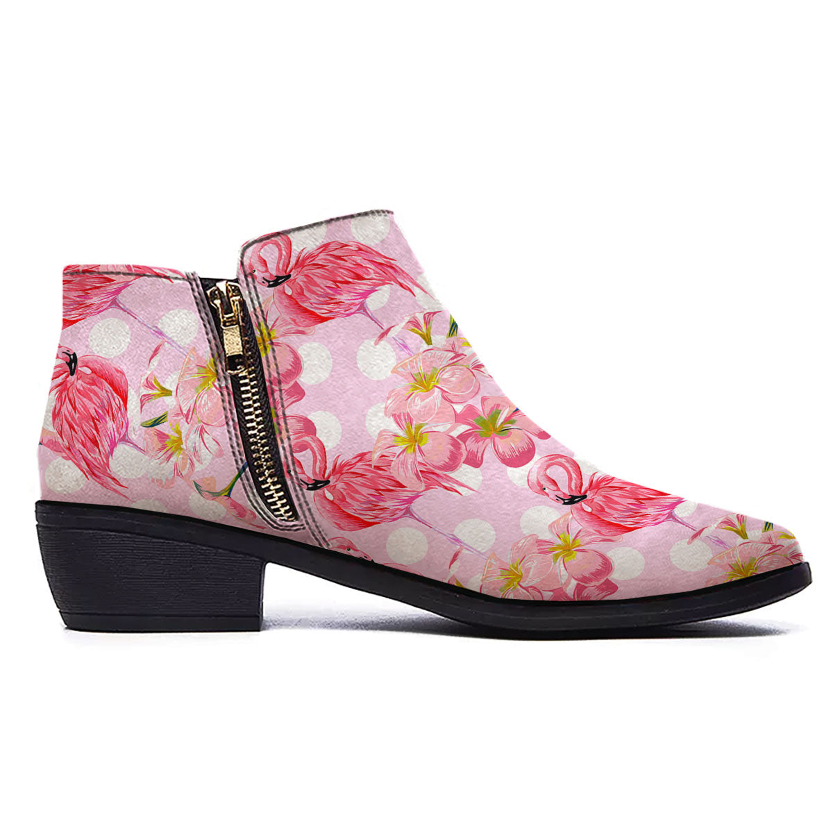Flamingo Pink Polka Print Pattern Ankle Boots-grizzshop