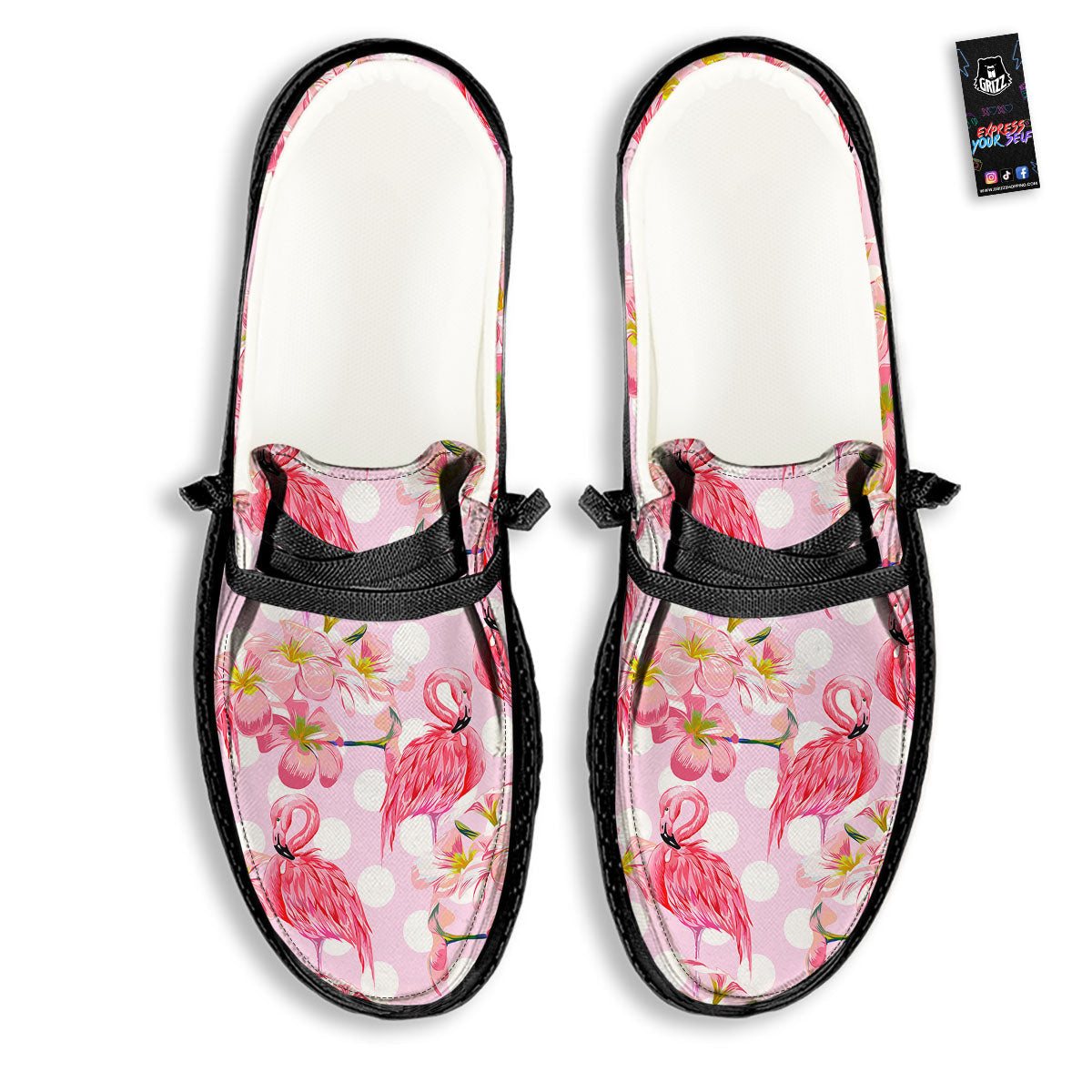 Flamingo Pink Polka Print Pattern Black Loafers-grizzshop