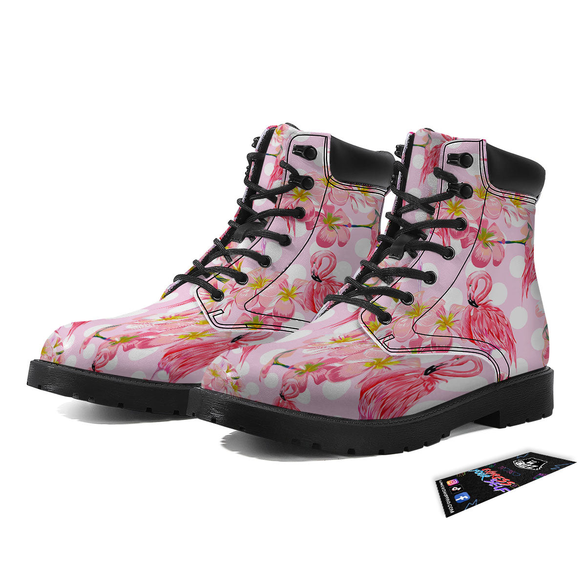Flamingo Pink Polka Print Pattern Boots-grizzshop